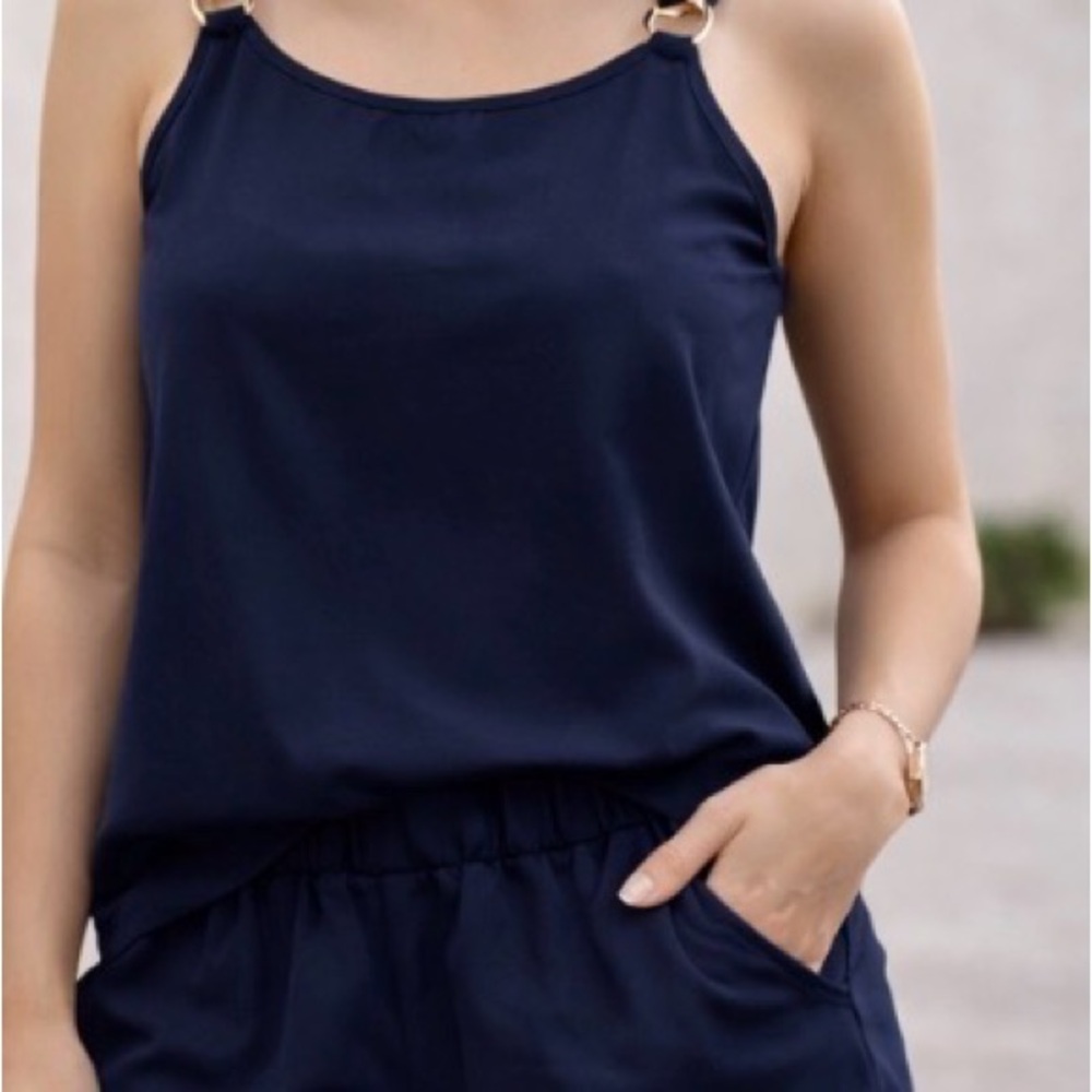 Navy Sleeveless Ring-Strap Tank Top